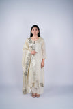 Ivory Gold Tissue Chanderi Suit Set with Gota Leaf Patchwork