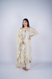Ivory Gold Tissue Chanderi Suit Set with Gota Leaf Patchwork
