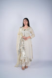 Ivory Gold Tissue Chanderi Suit Set with Gota Leaf Patchwork