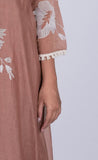 Rose Taupe Mul Chanderi Suit Set with Ivory Floral Threadwork