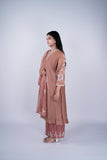 Rose Taupe Mul Chanderi Suit Set with Ivory Floral Threadwork