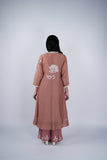 Rose Taupe Mul Chanderi Suit Set with Ivory Floral Threadwork
