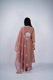 Rose Taupe Mul Chanderi Suit Set with Ivory Floral Threadwork