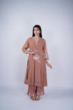 Rose Taupe Mul Chanderi Suit Set with Ivory Floral Threadwork
