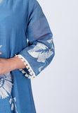 Dusty Blue Mul Chanderi Suit Set with Ivory Floral Threadwork