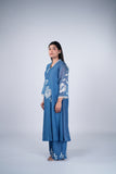 Dusty Blue Mul Chanderi Suit Set with Ivory Floral Threadwork
