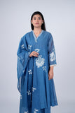 Dusty Blue Mul Chanderi Suit Set with Ivory Floral Threadwork