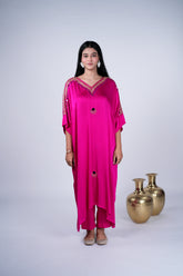 Fuchsia Kaftan Co-Ord Set with Embellished V-Neckline