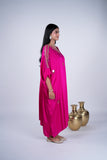 Fuchsia Kaftan Co-Ord Set with Embellished V-Neckline