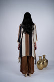 Earthy Striped Crepe Co-ord Set with Sequin Coin V-Yoke & Palazzo