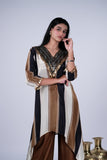 Earthy Striped Crepe Co-ord Set with Sequin Coin V-Yoke & Palazzo