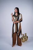 Earthy Striped Crepe Co-ord Set with Sequin Coin V-Yoke & Palazzo
