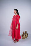 Chanderi Suit Set with Mirror & Multicolour Threadwork