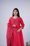Chanderi Suit Set with Mirror & Multicolour Threadwork