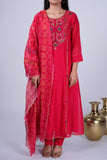 Chanderi Suit Set with Mirror & Multicolour Threadwork