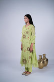 Chanderi Suit Set with Hand-Embroidered Floral Appliqué