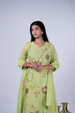 Chanderi Suit Set with Hand-Embroidered Floral Appliqué