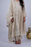 Chanderi Anarkali Suit Set with Chikankari Yoke & Jamdani Dupatta
