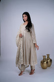 Chanderi Anarkali Suit Set with Chikankari Yoke & Jamdani Dupatta
