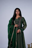 Tissue Anarkali Suit Set with Appliqué Dupatta & Gold Fringe Lace