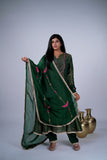 Tissue Anarkali Suit Set with Appliqué Dupatta & Gold Fringe Lace