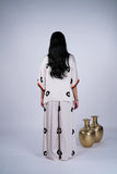 Ivory Crepe Co-ord Set with Bandhani-Print, Cowrie Shell Yoke & Palazzo
