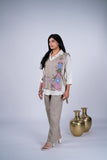 Linen Co-ord Set with Floral Embroidered Side-Tie Vest