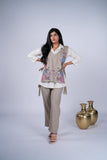 Linen Co-ord Set with Floral Embroidered Side-Tie Vest