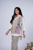 Linen Co-ord Set with Floral Embroidered Side-Tie Vest