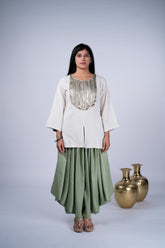 Co-ord Set with Metallic Work Yoke & Draped Dhoti Pants