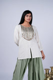 Co-ord Set with Metallic Work Yoke & Draped Dhoti Pants