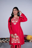 Crimson Red Embroidered Farshi Salwar Suit Set
