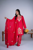 Crimson Red Embroidered Farshi Salwar Suit Set