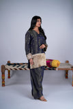 Midnight Farshi Salwar Suit Set with Sequin Motifs & Metallic Fringes