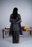 Midnight Farshi Salwar Suit Set with Sequin Motifs & Metallic Fringes