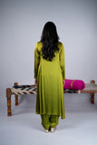 Olive Green Mirror Work Kurta Set with Pink Accents