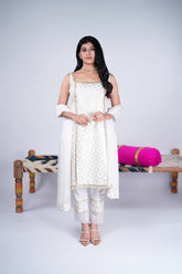 White Embroidered Suit Set with Straight Pants & Dupatta