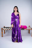 Shibori Indo-Western Draped Dress with Embellished Brooch