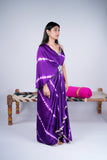 Shibori Indo-Western Draped Dress with Embellished Brooch