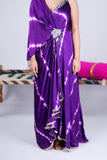 Shibori Indo-Western Draped Dress with Embellished Brooch
