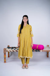 Mul Chanderi Anarkali Suit Set with Gota Stripes & Lotus Dupatta