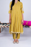 Mul Chanderi Anarkali Suit Set with Gota Stripes & Lotus Dupatta