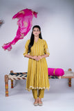 Mul Chanderi Anarkali Suit Set with Gota Stripes & Lotus Dupatta