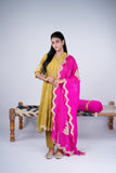 Mul Chanderi Anarkali Suit Set with Gota Stripes & Lotus Dupatta