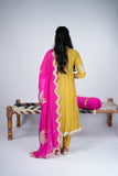 Mul Chanderi Anarkali Suit Set with Gota Stripes & Lotus Dupatta