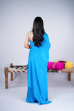 Cerulean Blue Indo-Western Set with Mirror Work Drape