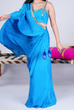 Cerulean Blue Indo-Western Set with Mirror Work Drape