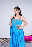 Cerulean Blue Indo-Western Set with Mirror Work Drape
