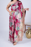Maroon Floral Indo-Western Gown with Mirror Work