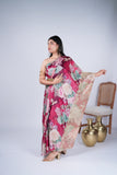 Maroon Floral Indo-Western Gown with Mirror Work